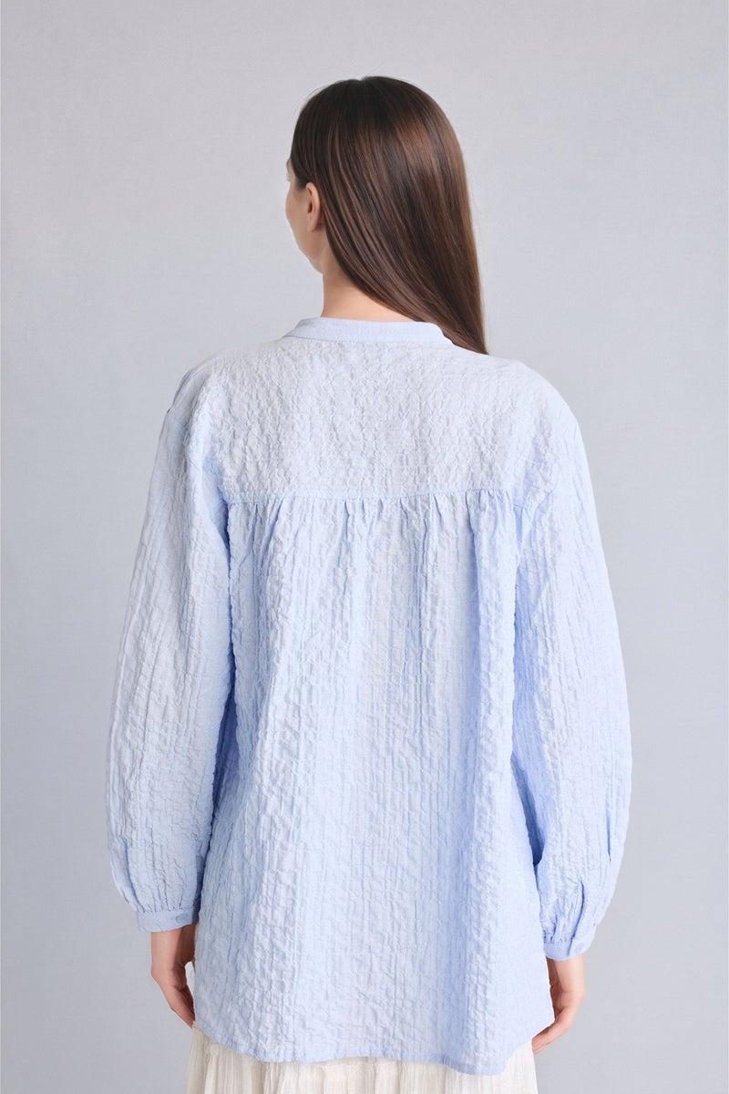 DeFacto Blue Woman Relax Fit Crew Neck Waffle Textured Light Blue Tunic Casual - Image 5