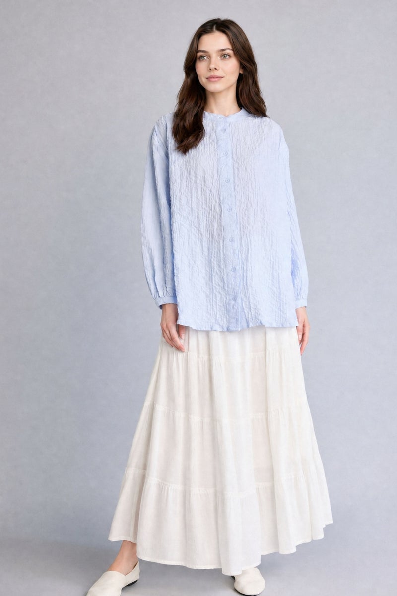 DeFacto Blue Woman Relax Fit Crew Neck Waffle Textured Light Blue Tunic Casual - Image 2