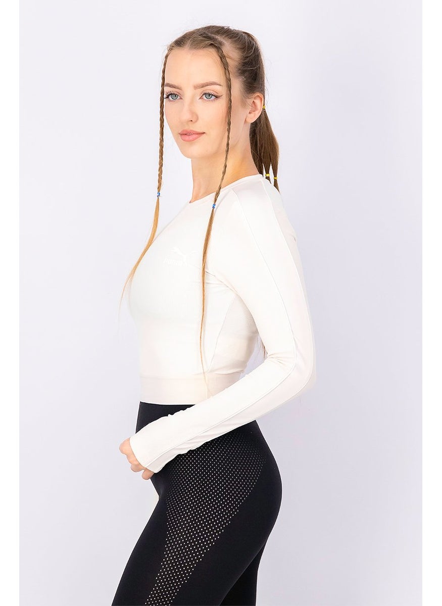 PUMA Women Sportswear Fit Training Brand Logo Top, Pastel Parchment  - Image 4