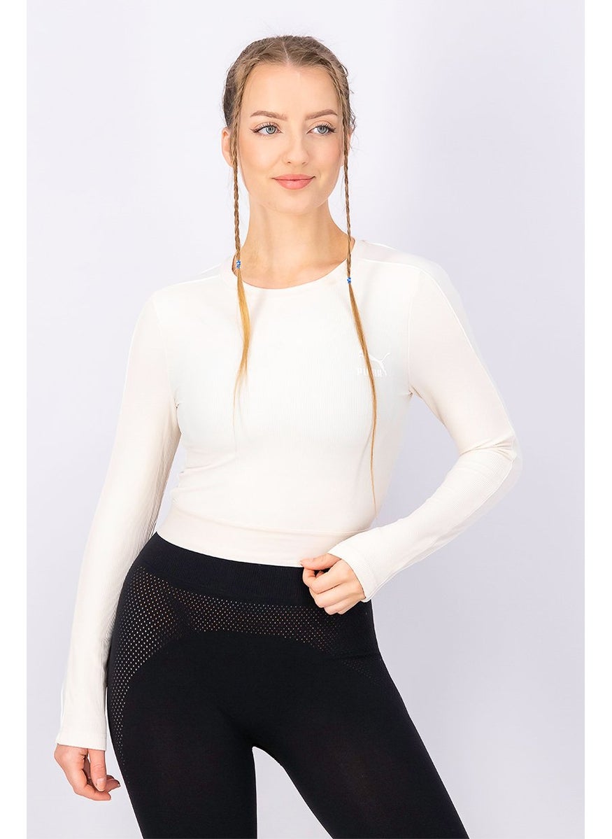 PUMA Women Sportswear Fit Training Brand Logo Top, Pastel Parchment  - Image 1