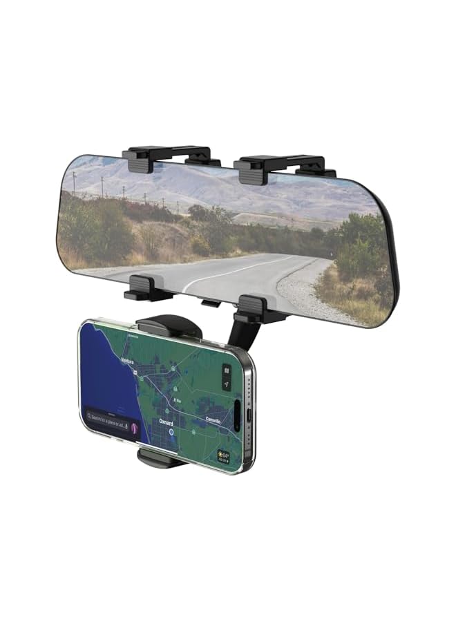 S-TOP Rotatable Hands Free Cell Phone Holder-Car Rear View Mirror Mount-360° Hanging Compatible with iPhone 16 15 14 13 12 and Android Smartphones-Black - Image 3