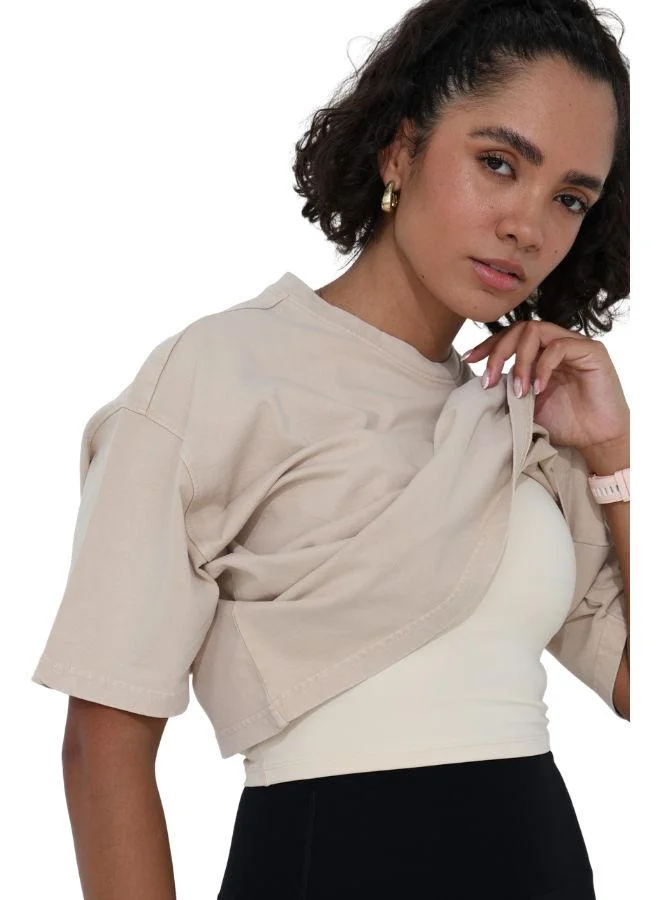 Mohuki Beige Oversized Wash Tee for Women | Best Price UAE