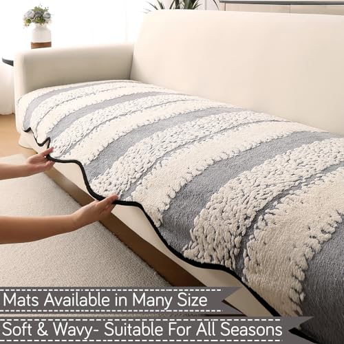 HOKIPO Luxury Wavy Anti Slip Plush Sofa Cover Mat | Make Your Own Sofa Cover Set, Mat Length 90(D) x 170(L) cm, Pewter Grey (AR-5984-GRY) - Image 2