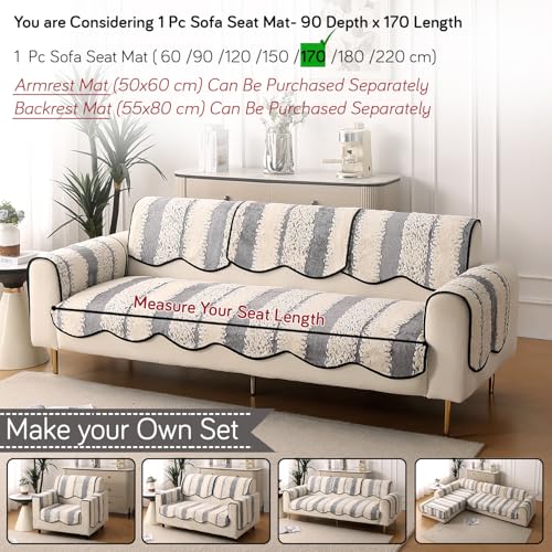 HOKIPO Luxury Wavy Anti Slip Plush Sofa Cover Mat | Make Your Own Sofa Cover Set, Mat Length 90(D) x 170(L) cm, Pewter Grey (AR-5984-GRY) - Image 4