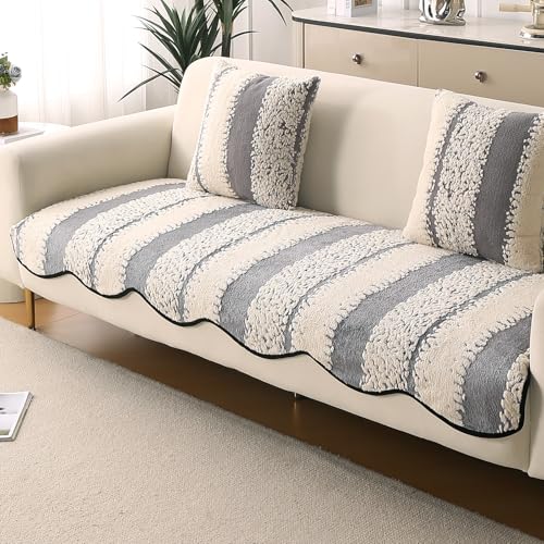 HOKIPO Luxury Wavy Anti Slip Plush Sofa Cover Mat | Make Your Own Sofa Cover Set, Mat Length 90(D) x 170(L) cm, Pewter Grey (AR-5984-GRY) - Image 1