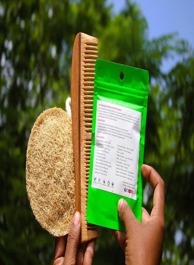 Dinya™ - Natural Body Care Set by Dinya, Neem Wooden Comb, 21 Herbals Bath Powder and Loofah Sponge - Image 2