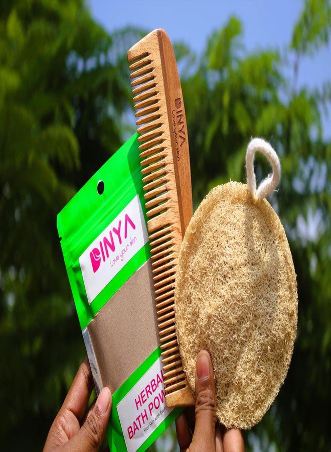Dinya™ - Natural Body Care Set by Dinya, Neem Wooden Comb, 21 Herbals Bath Powder and Loofah Sponge - Image 3