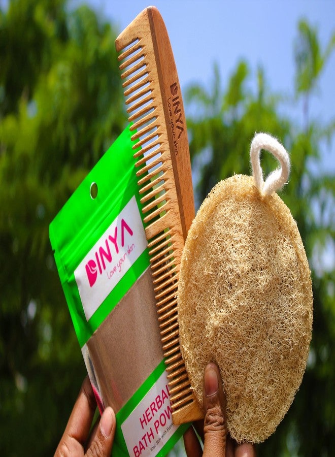 Dinya™ - Natural Body Care Set by Dinya, Neem Wooden Comb, 21 Herbals Bath Powder and Loofah Sponge - Image 1