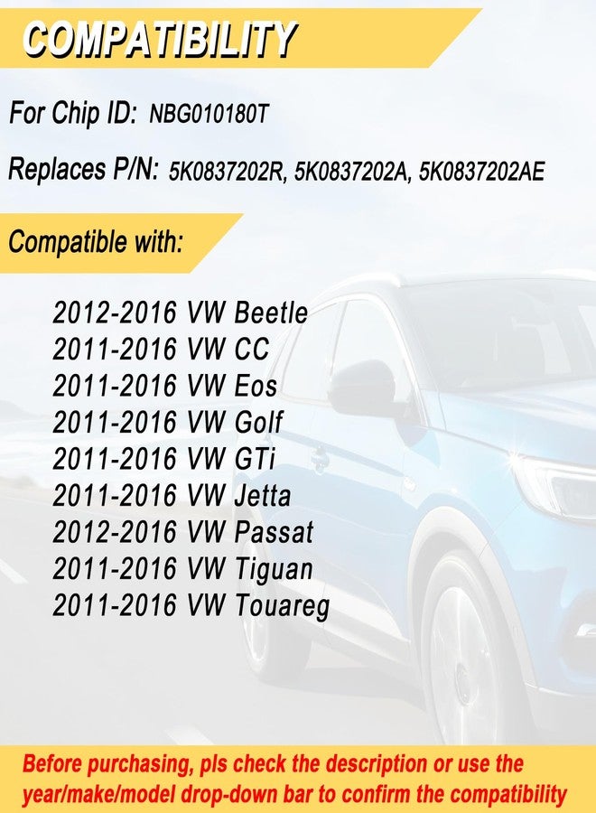 Vurkcy Key Fob Replacement for 2011-2016 VW Golf, NBG010180T - Image 2