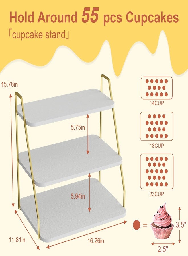 VyGrow Cupcake Stand, 3-Tier Dessert Stand for 55 Cupcakes, Wood & Metal Tower Display Premium Holder Dessert Tree Tower for Christmas Birthday Weddings Party Decor, Serving Tray (White & Gold) - Image 2