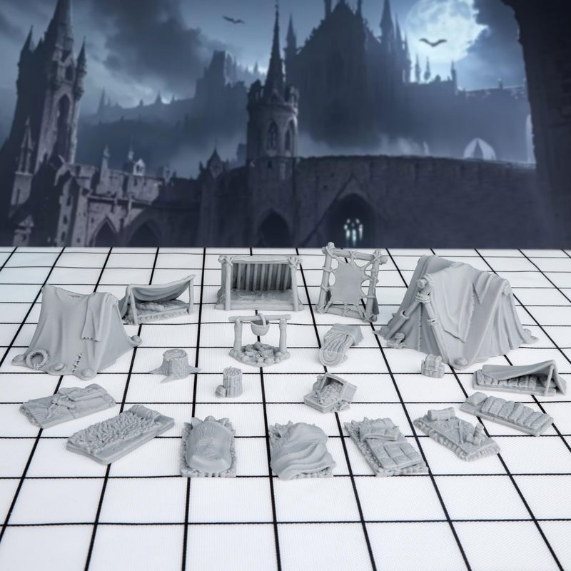 AUSPDICE 21pcs DND Camp Terrain Building Set Unpainted Miniatures for Dungeons and Dragons Warhammer and Tabletop RPG Games - Image 3