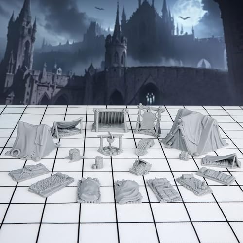 AUSPDICE 21pcs DND Camp Terrain Building Set Unpainted Miniatures for Dungeons and Dragons Warhammer and Tabletop RPG Games - Image 1