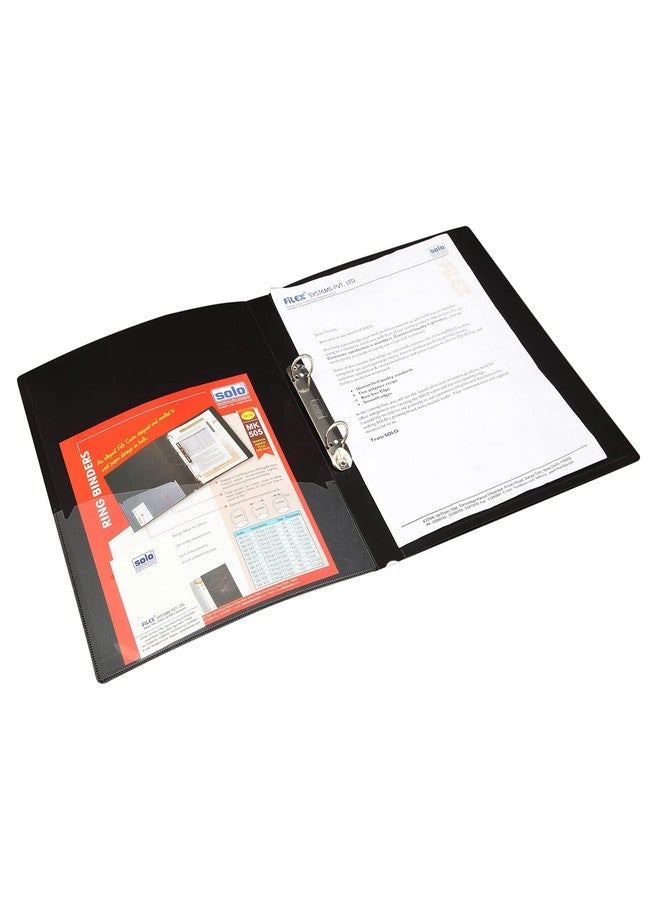 Solo 2-D A4 Ring Binder File Folder, Office Document Organizer with Inside Pocket, Presentation Display Plastic File for Certificates, Portfolio, Papers & Projects (Black) - Image 4