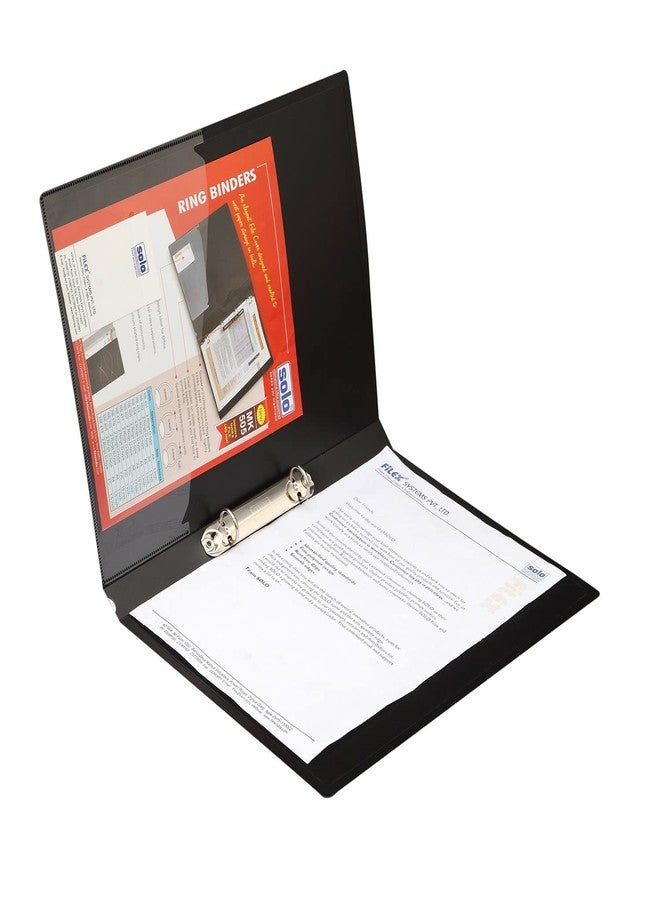 Solo 2-D A4 Ring Binder File Folder, Office Document Organizer with Inside Pocket, Presentation Display Plastic File for Certificates, Portfolio, Papers & Projects (Black) - Image 2