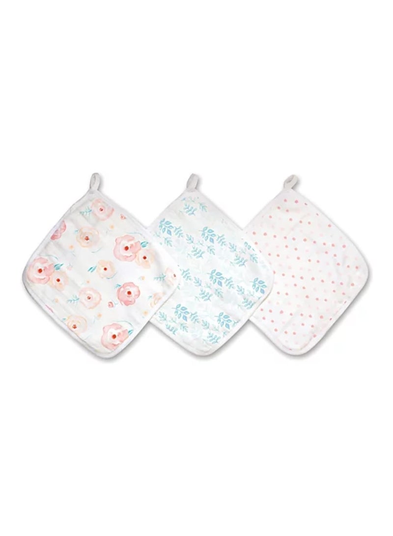 aden + anais Essentials Washcloth Set, Super Soft 100% Cotton Muslin, 3-Pack, Full Bloom - Image 1