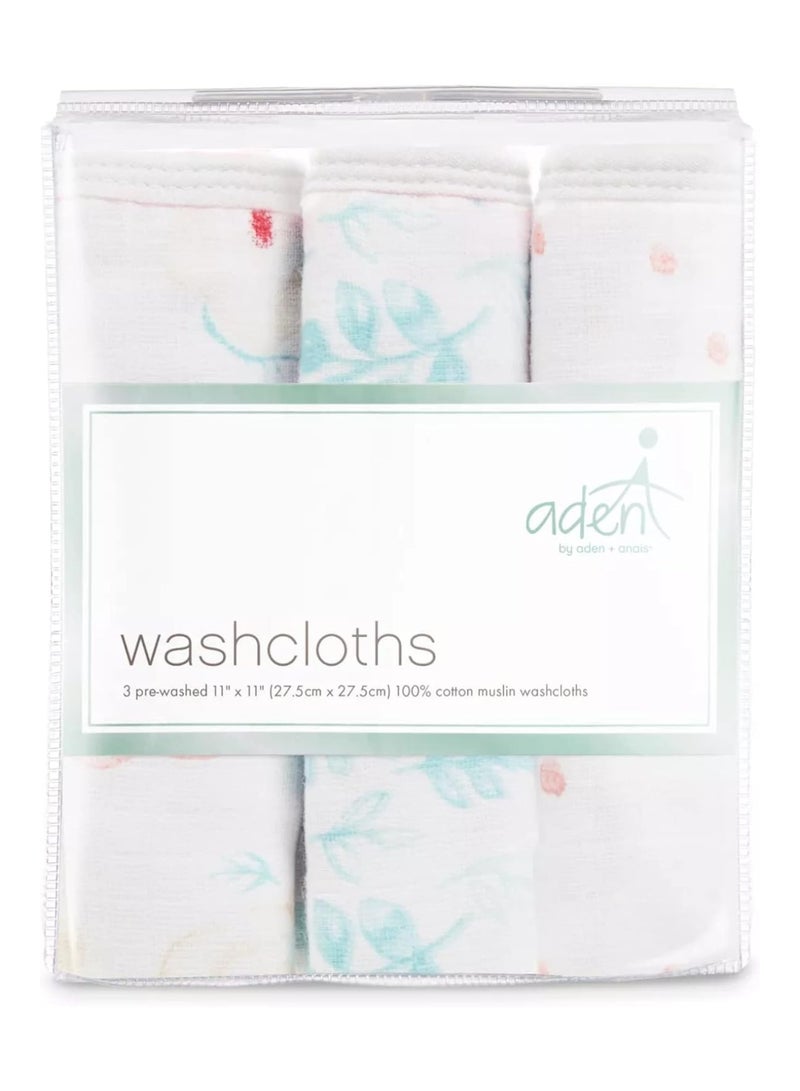 aden + anais Essentials Washcloth Set, Super Soft 100% Cotton Muslin, 3-Pack, Full Bloom - Image 2