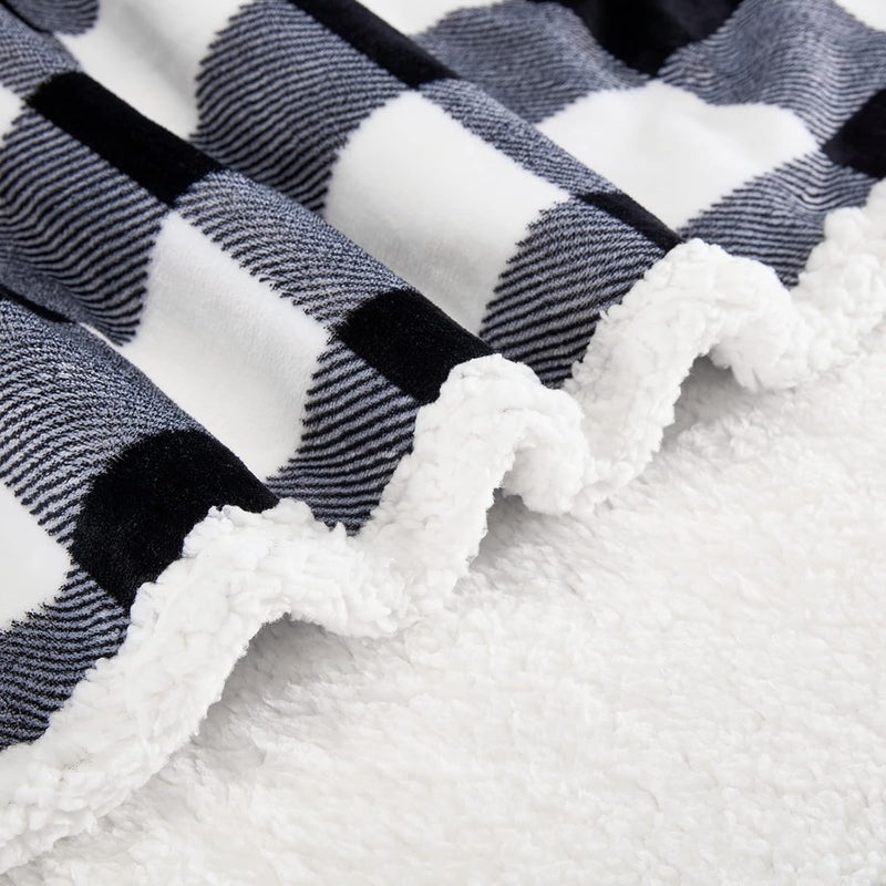 Touchat Sherpa Plaid Twin Blanket 60" X 70", Fuzzy Fluffy Soft Cozy Throw Blanket, Twin Size Plush Fleece Flannel Plush Microfiber Blanket for Couch Bed Sofa (Black) - Image 5
