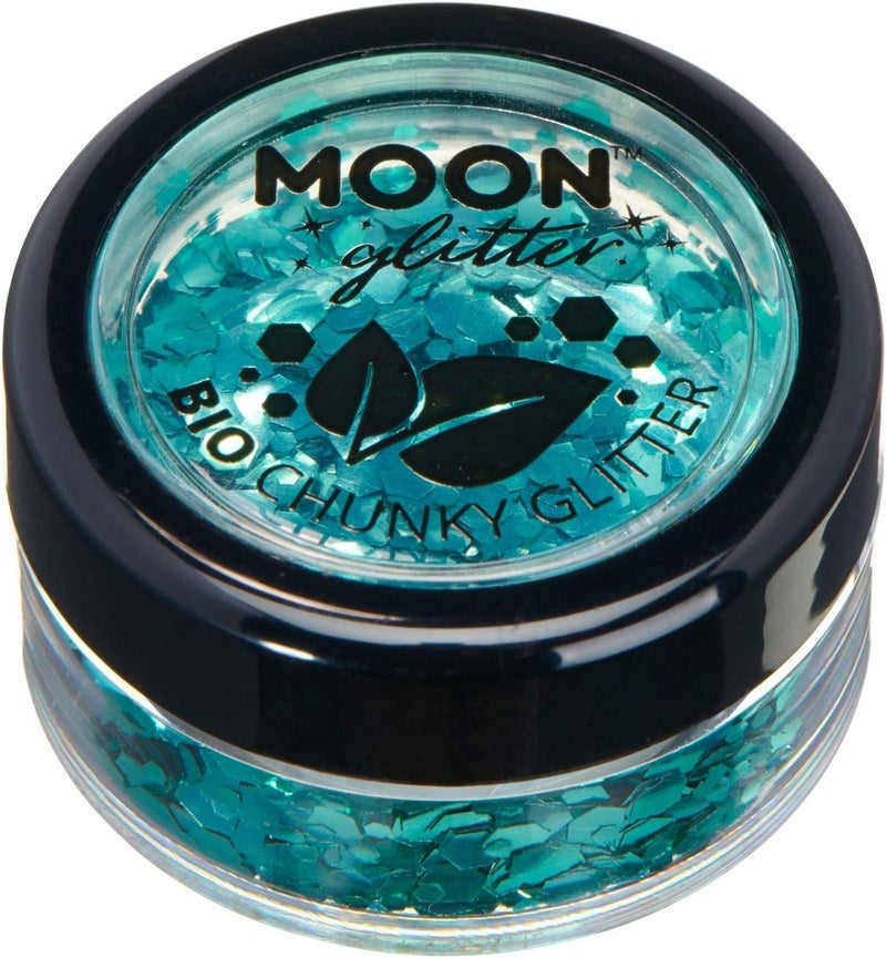 Biodegradable Eco Chunky Glitter by Moon Glitter Turquoise Cosmetic Bio Festival Makeup Glitter for Face Body Nails Hair Lips 3g