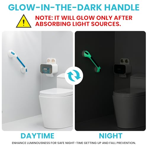TAILI Shower Grab Bar Glow in The Dark 2 Pack 168 in Grab Bars for Bathtubs and ShowersShower Handles Rails for Seniors and ElderlyBathroom Safety Grip Removable No Drilling Waterproof BlueG9 - Image 3