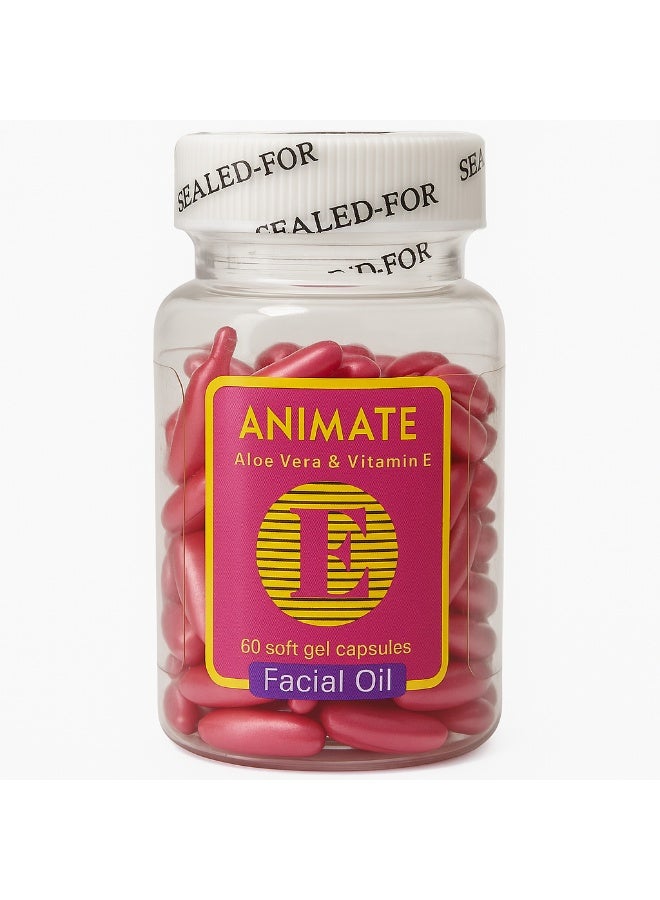 ANIMATE Vitamin E & Aloe Vera Oil Capsules for Face – 60 Softgels for Smooth, Radiant Skin - Image 1