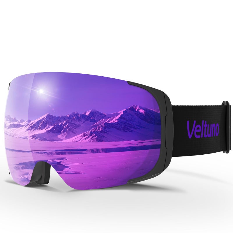 Veltuno Ski Goggles For Men Women Adult & Youth  Otg Snowboard Goggles Anti Fog  Snow Goggles Uv Protection Wide Vision (Black Frame/Revo Purple Lens (Vlt 14.7%)) - Image 1