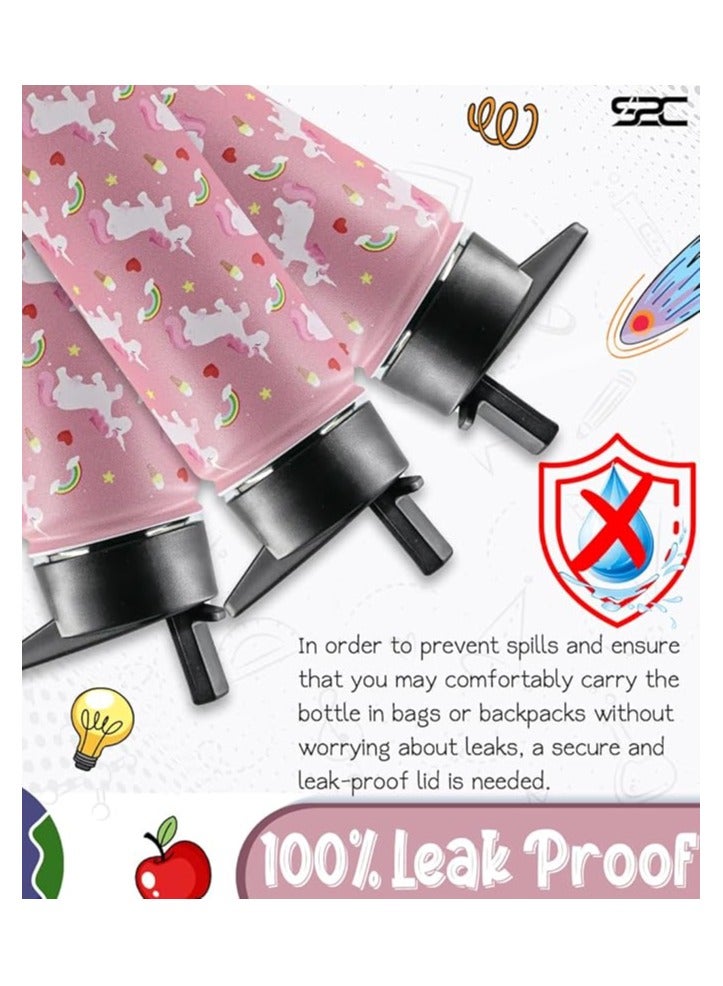 S2C Kids Water Bottle for School with Straw Lid, 550ml Kids water bottle stainless steel water bottle for kids, Double Wall Insulated Water Bottle, Baby water bottle,Steel water bottle, (PINK)