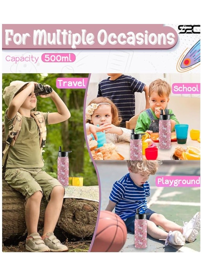 S2C Kids Water Bottle for School with Straw Lid, 550ml Kids water bottle stainless steel water bottle for kids, Double Wall Insulated Water Bottle, Baby water bottle,Steel water bottle, (PINK)