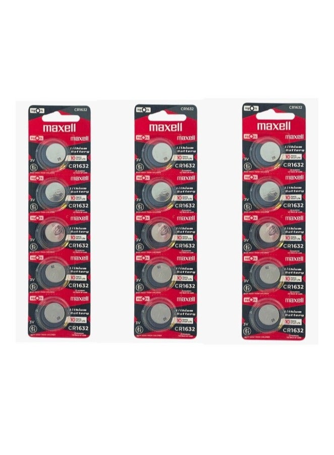 ماكسل 15 قطعة ماكسيل CR1632 بطاريات ليثيوم 3 فولت يابانية