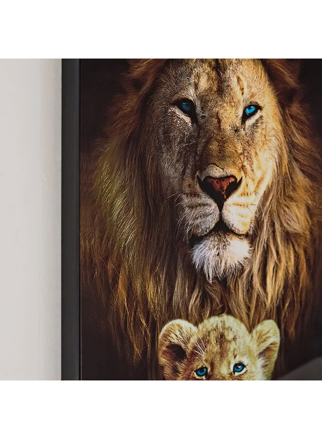 هوم بوكس لوحة إرسل أسد وشبل مؤطرة 50 × 70 × 2.5 سم
