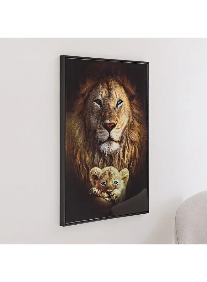 Home Box Ersel Lion and Cub Framed Picture 50 x 70 x 2.5 cm