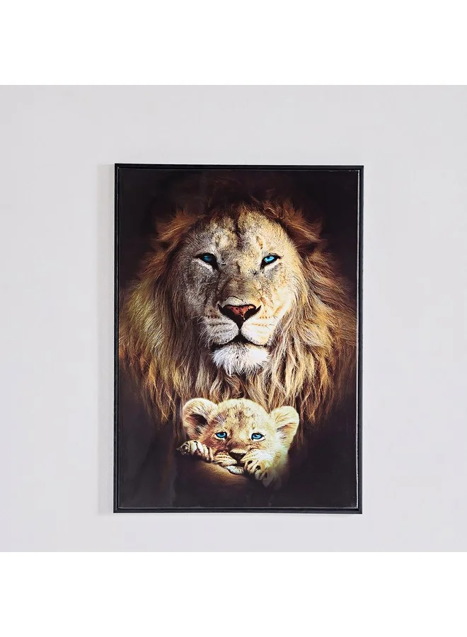 هوم بوكس لوحة إرسل أسد وشبل مؤطرة 50 × 70 × 2.5 سم