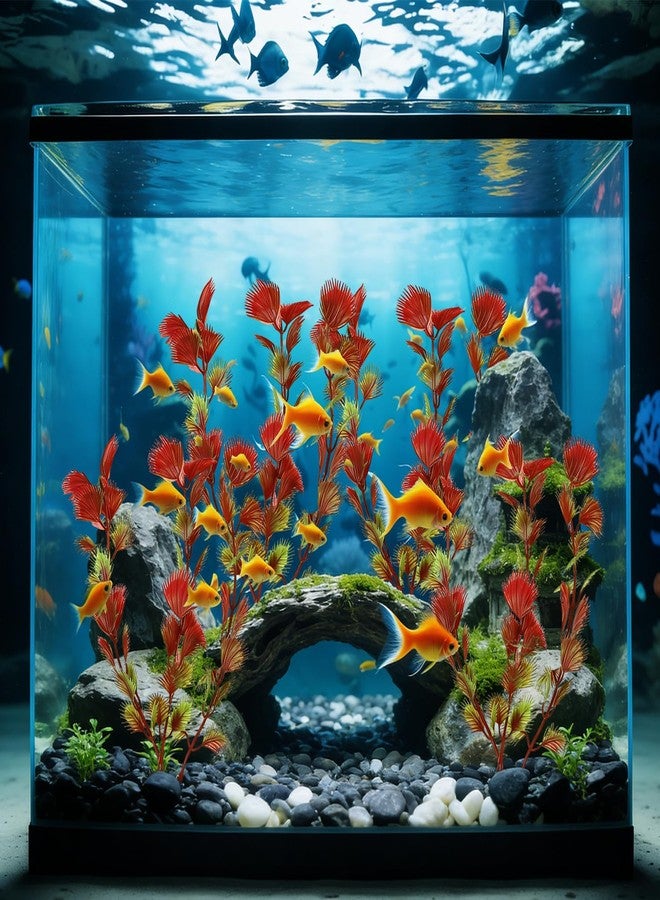 ROLYTA 4 Pack Red Aquarium Ornament Set, Artificial Plastic Decor with Weighted Base for Fish Tank Aesthetic Enhancement - Image 2