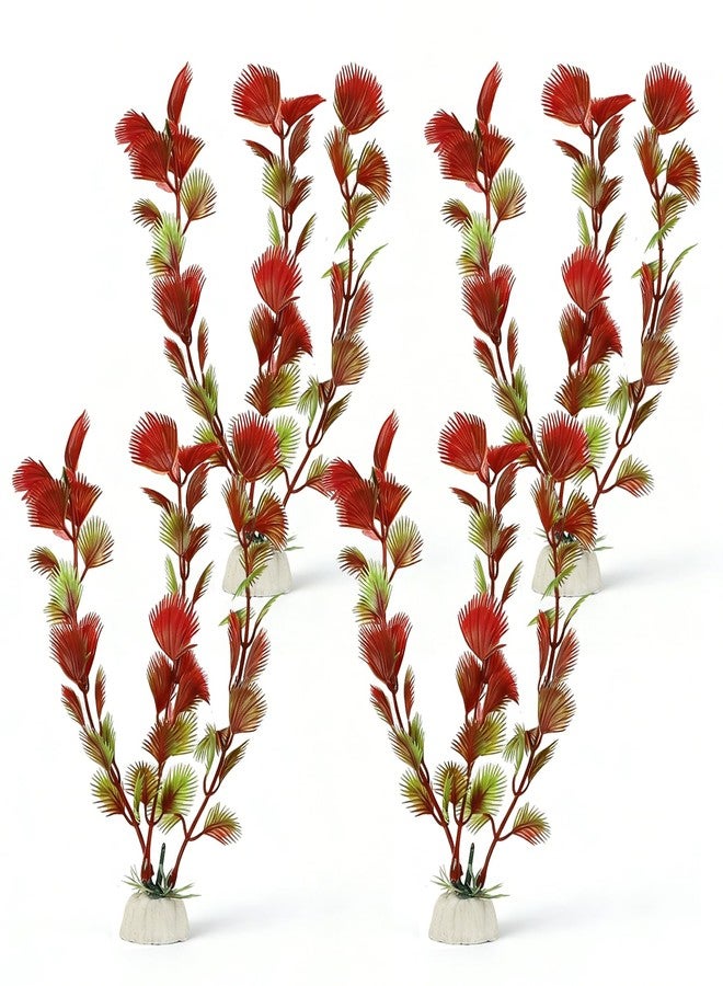 ROLYTA 4 Pack Red Aquarium Ornament Set, Artificial Plastic Decor with Weighted Base for Fish Tank Aesthetic Enhancement - Image 1