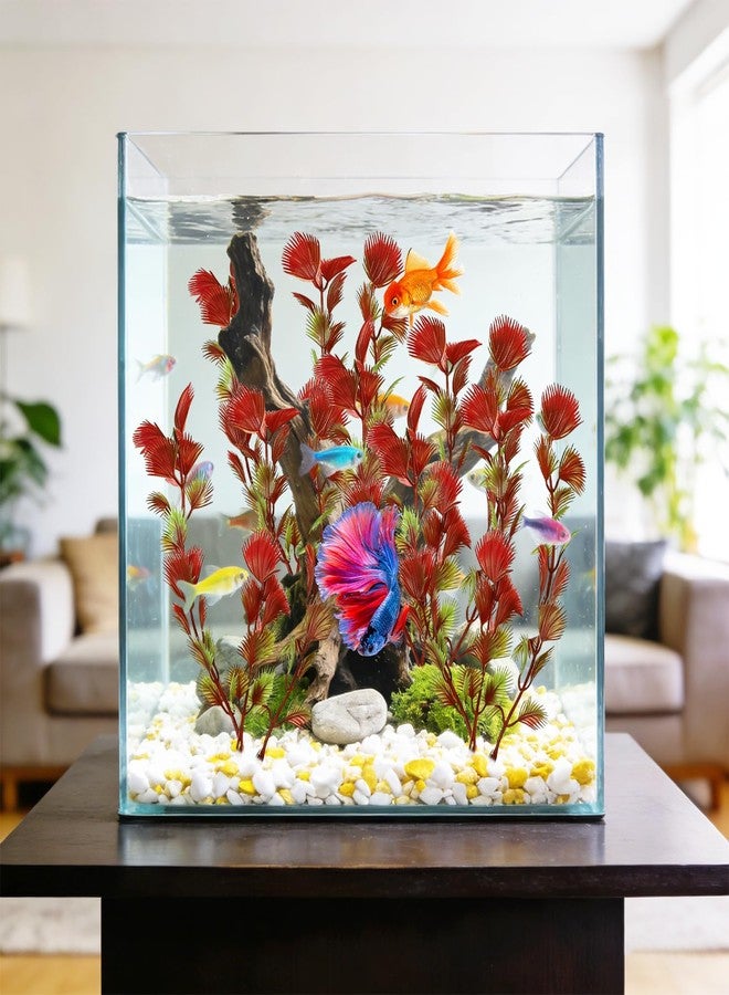 ROLYTA 4 Pack Red Aquarium Ornament Set, Artificial Plastic Decor with Weighted Base for Fish Tank Aesthetic Enhancement - Image 5