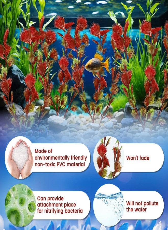 ROLYTA 4 Pack Red Aquarium Ornament Set, Artificial Plastic Decor with Weighted Base for Fish Tank Aesthetic Enhancement - Image 4