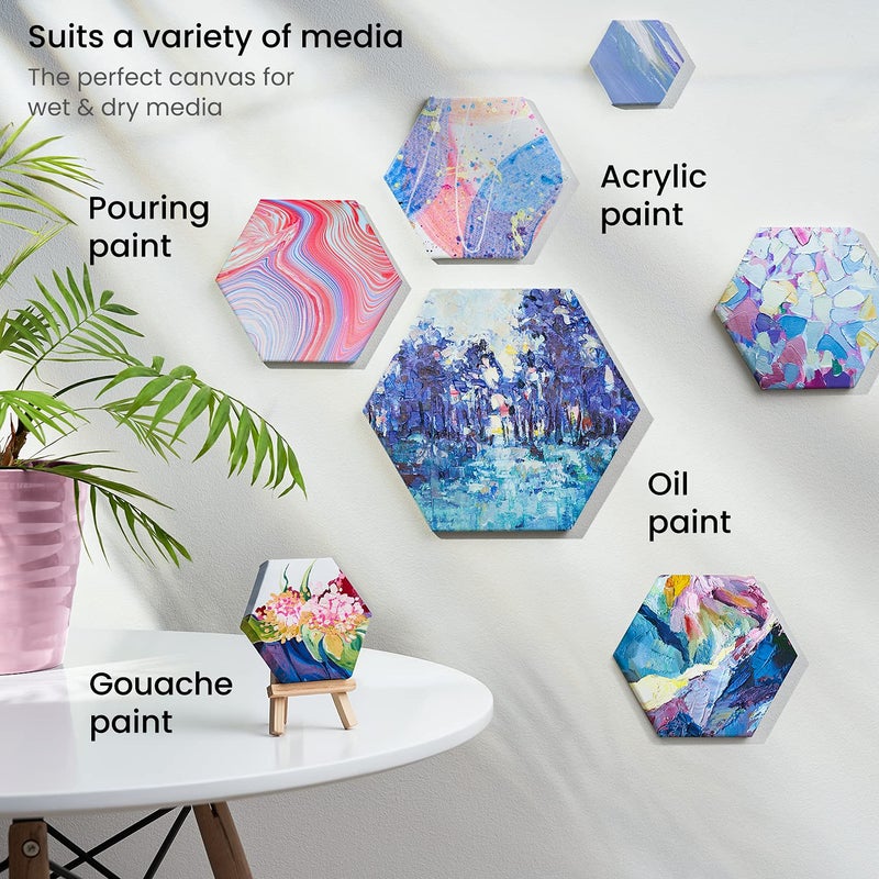 ARTEZA Hexagonal Stretched Canvas, 6 Inch Side, Pack of 9, Blank White Canvas Boards for Acrylic, Oil and Gouache Painting - Image 5