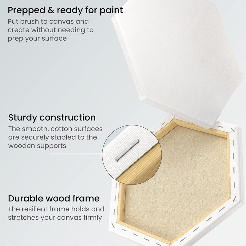 ARTEZA Hexagonal Stretched Canvas, 6 Inch Side, Pack of 9, Blank White Canvas Boards for Acrylic, Oil and Gouache Painting - Image 2