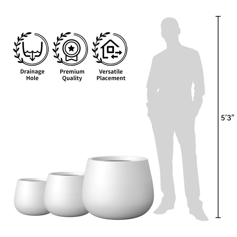 Kante 14.8" Dia Round Concrete Planter, Curva Style Garden Pot with Drainage Hole for Indoor & Outdoor Plants, Ideal for Tree, Flowers, Shurbs, White - Image 3