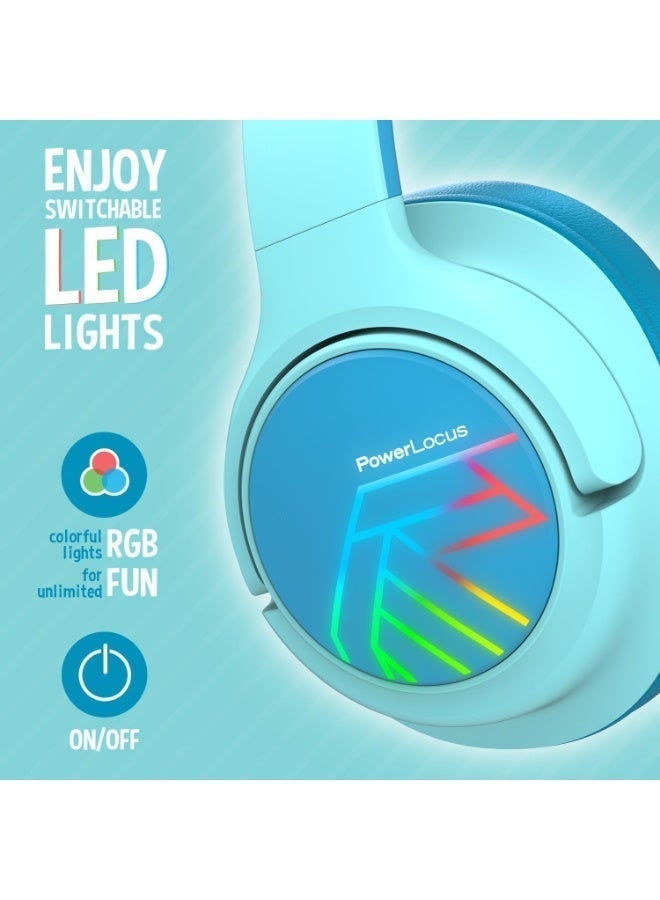 PowerLocus Kids Wireless Headphones, Bluetooth Kids Headphones LED Lights Over Ear with 74/85/94dB Volume Limited, 45H Playtime,Built-in Mic, Two Device Share Mode, HD Stereo for Travel/PC/Tablet - Image 3
