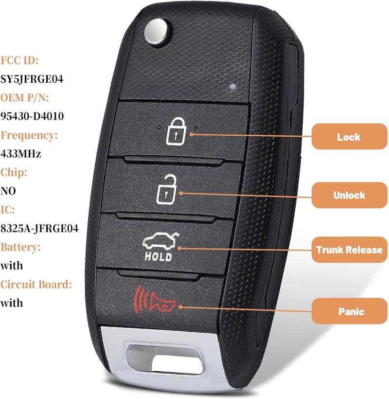 Keyecu Replacement Smart Remote Car Key Fob for Kia Optima 2016-2020 - 4 Buttons, 433MHz - Image 2