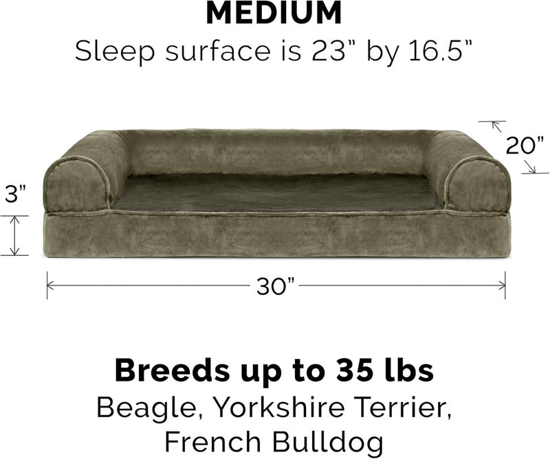 Furhaven Cooling Gel Dog Bed for Medium/Small Dogs w/Removable Bolsters & Washable Cover, For Dogs Up to 35 lbs - Faux Fur & Velvet Sofa - Dark Sage, Medium - Image 2