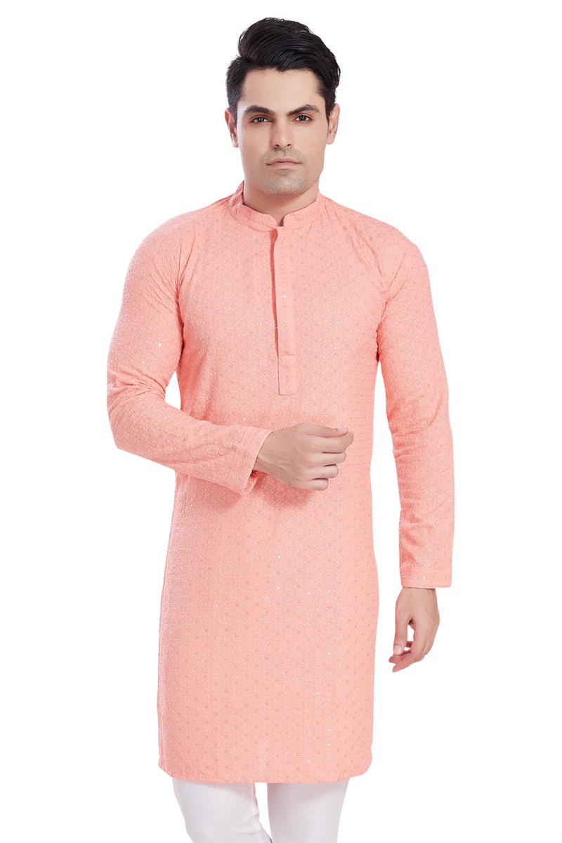 DIVISIVE Men's Sequince Embroidered Cotton Blend Only Slim Fit Kurta (DKRT513_XXL_Peach) - Image 1