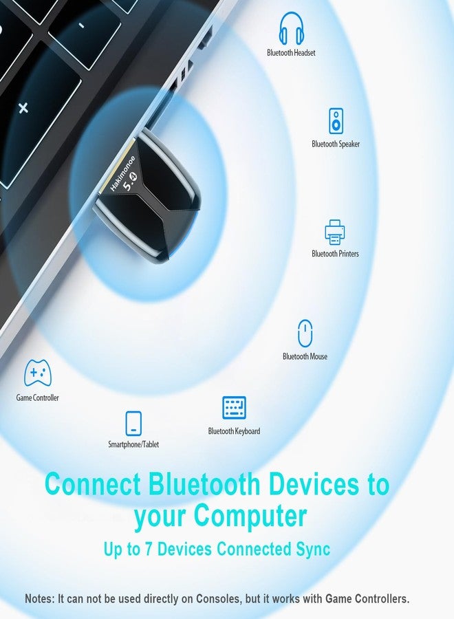 Hakimonoe Upgraded USB Bluetooth 5.4 Adapter for PC, Wireless USB Dongle for Laptop Desktop Windows 11 10 8.1 7, Plug n Play Bluetooth Headphones Headset Speaker Mouse Keyboard Printer Controller - Image 4