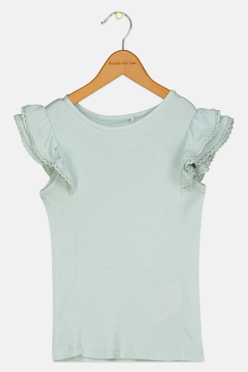 NAME IT Toddlers Girl Solid Flutter Sleeve Top, Mint Green - Image 1
