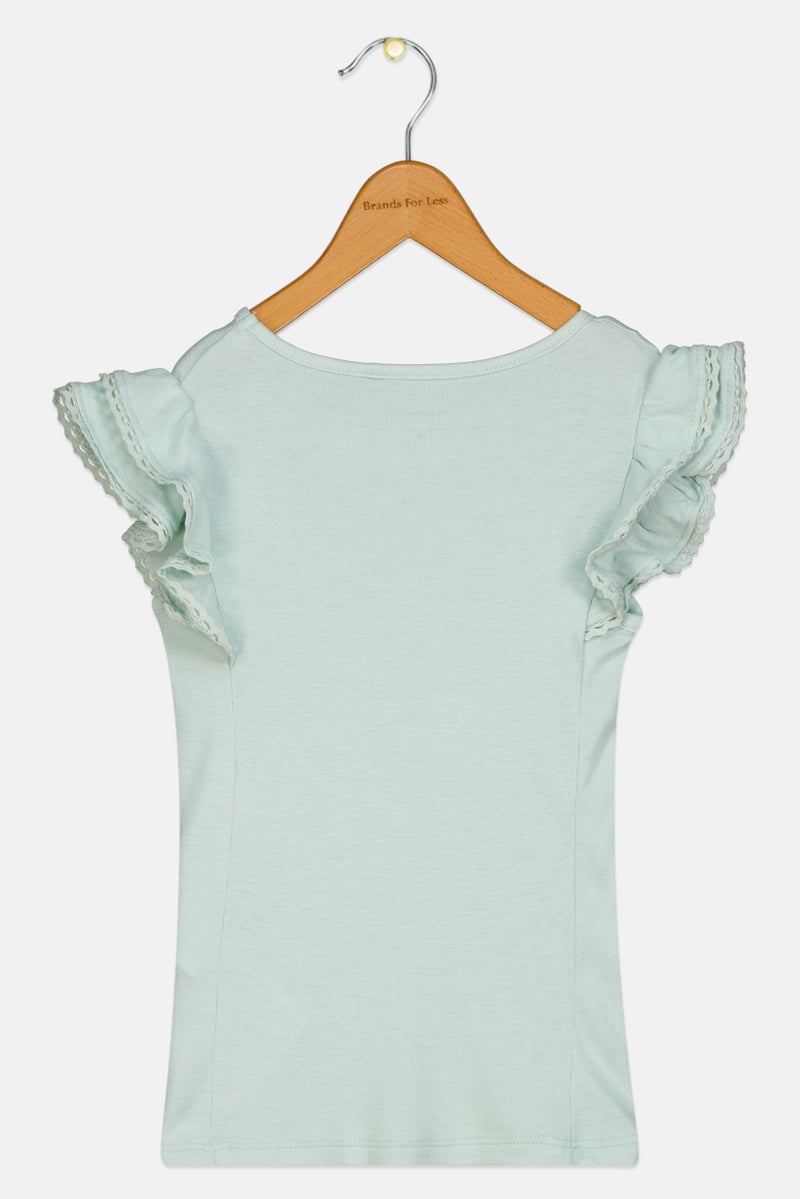 NAME IT Toddlers Girl Solid Flutter Sleeve Top, Mint Green - Image 2