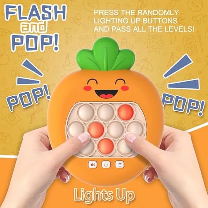 UPGRADED FAST PUSH GAME, LIGHT UP POP FIDGET TOY GAME FOR GIRLS AND BOYS AGES 3-12 BUBBLE STRESS RELIEF HANDHELD GAME SENSORY TOYS FOR KIDS WITH 4 MODES FOR EDUCATIONAL AND MEMORY GROWTH (ORANGE) - Image 3