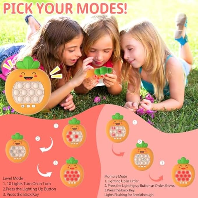 UPGRADED FAST PUSH GAME, LIGHT UP POP FIDGET TOY GAME FOR GIRLS AND BOYS AGES 3-12 BUBBLE STRESS RELIEF HANDHELD GAME SENSORY TOYS FOR KIDS WITH 4 MODES FOR EDUCATIONAL AND MEMORY GROWTH (ORANGE) - Image 4