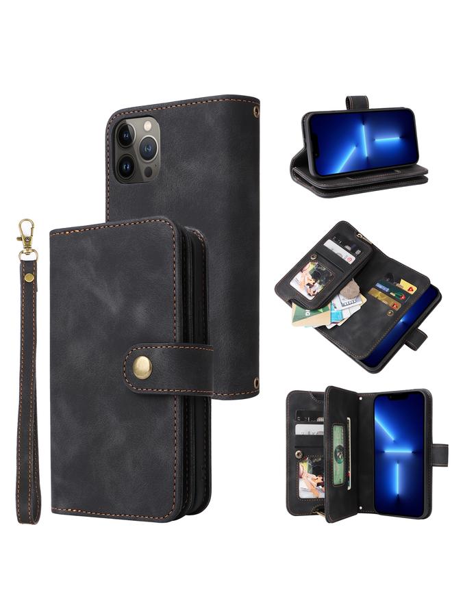 زبون جراب لهاتف iPhone 13 متعدد الوظائف مزود بفتحة للبطاقات وسحاب ومحفظة جلدية قابلة للطي - Image 1