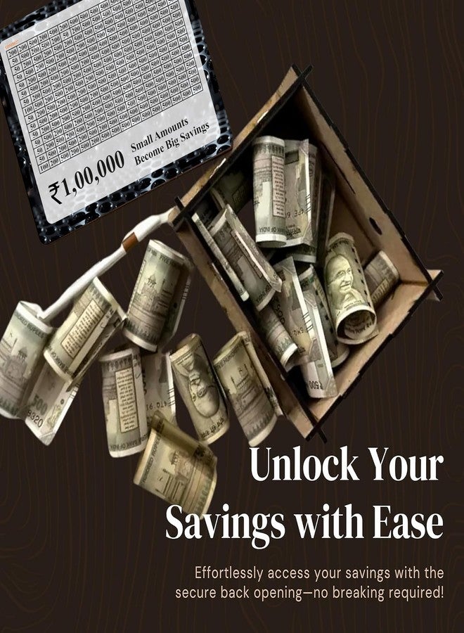 EXO DECOR حصالة نقود خشبية للأطفال والكبار، صندوق عملات، صندوق توفير، حصالة صغيرة، صندوق تبرعات، صندوق نقود ذكي، صندوق عملات خشبي، موفر للمال، حصالة نقود بأرقام_EDMB006 (EDMB027) - Image 4