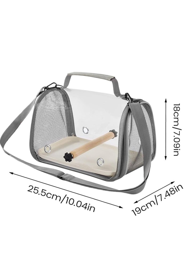 Bird Travel Carrier with Standing Perch and Tray,Breathable Collapsible Small Bird Carrier Travel Bag for Parrot Parakeet Small Animals for travel hiking Camping (NB108-Grey) - Image 2